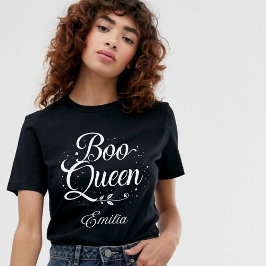 Camiseta Elegante Boo Queen Name Halloween Calliografia