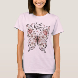 Camiseta Elegante Borboleta Rosa e Lírio "Mama Macia" Graph