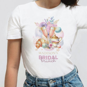 Camiseta Elegante Brunch de Noiva Rosa Pastel Dourado