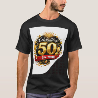 Camiseta Elegante Celebração de 50º Aniversário em Dourado