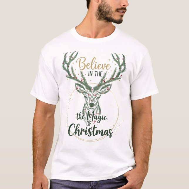 Camiseta Elegante Coroa de Rena em Aquarela (Frente)