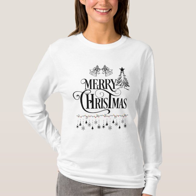 Camiseta Elegante Design de Tipografia de Feliz Natal (Frente)