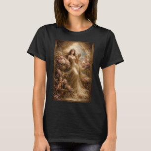 Camiseta Elegante Deusa Dourada com Querubim
