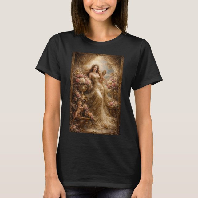 Camiseta Elegante Deusa Dourada com Querubim (Frente)