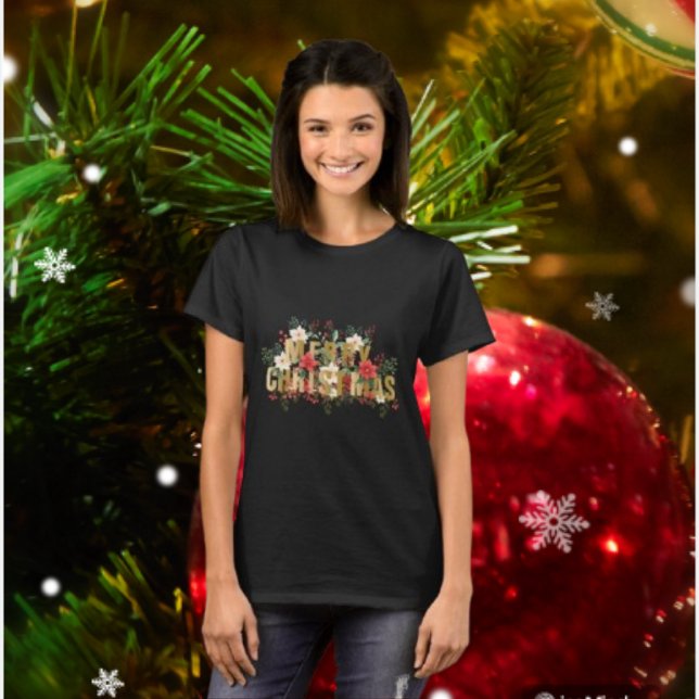 Camiseta Elegante Dourada Tipografia Feliz Natal (Criador carregado)