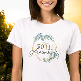 Camiseta Elegante Dourado Floral 50º Aniversário de Casamen
