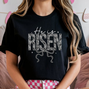 Camiseta Elegante Ele é Risen Tee, Páscoa monocromática