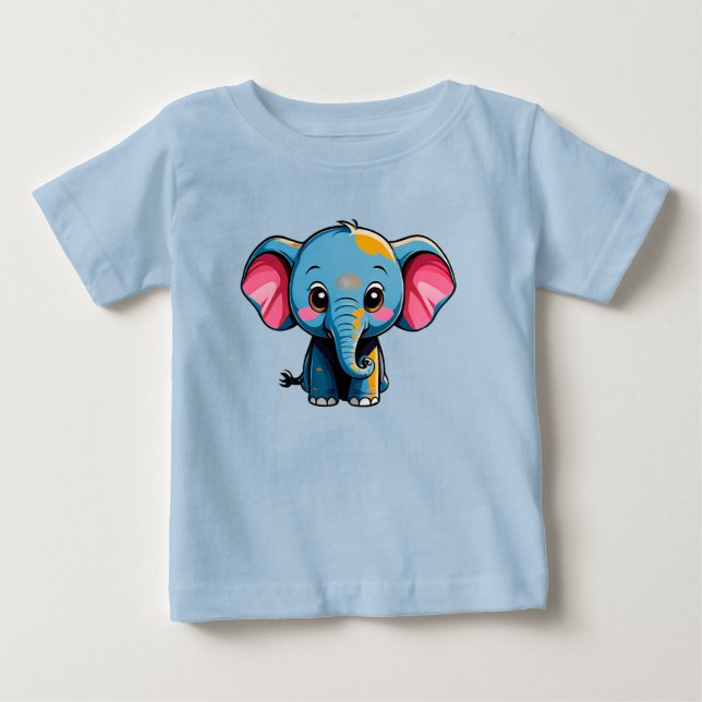 Camiseta Elegante Elefante Bebê de Desenho Animado (Frente)