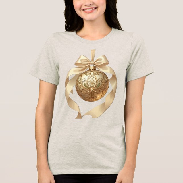 Camiseta Elegante enfeite de Natal Bege e Marrom (Frente)