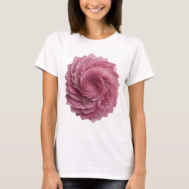 Camiseta Elegante Estampa de Rosa Rosa (Frente)