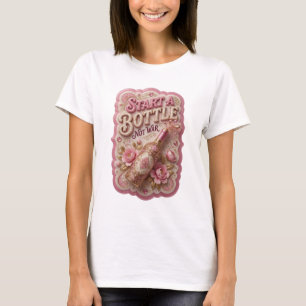 Camiseta Elegante Estampa START A BOTTLE NOT WAR em Ouro