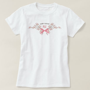 Camiseta Elegante Flor de Cerejeira Sakura com Laço de Fita