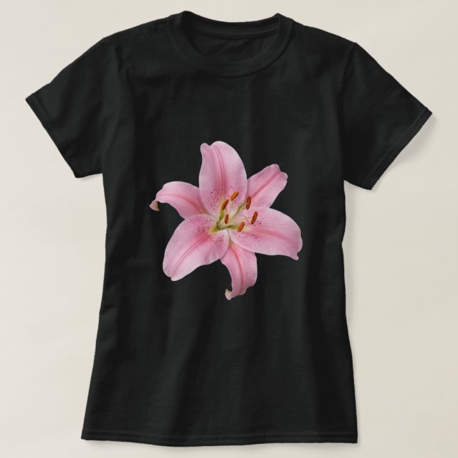 Camiseta Elegante Flor de Lírio Rosa (Frente do Design)