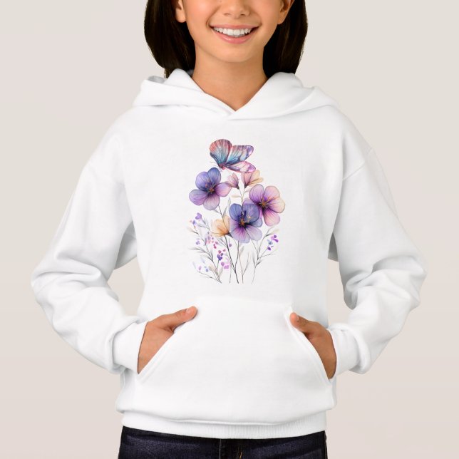 Camiseta Elegante Floral de Primavera Roxa & Borboleta   (Frente)