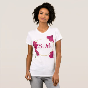 Camiseta Elegante Floral Rosa com Círculo Dourado