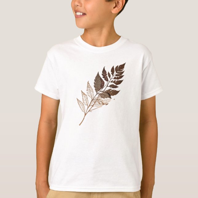 Camiseta Elegante Folha Seca Marrom Botânica (Frente)