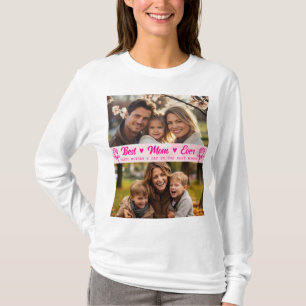 Camiseta Elegante Foto de Texto Dia das Mães Aquarela Rosa