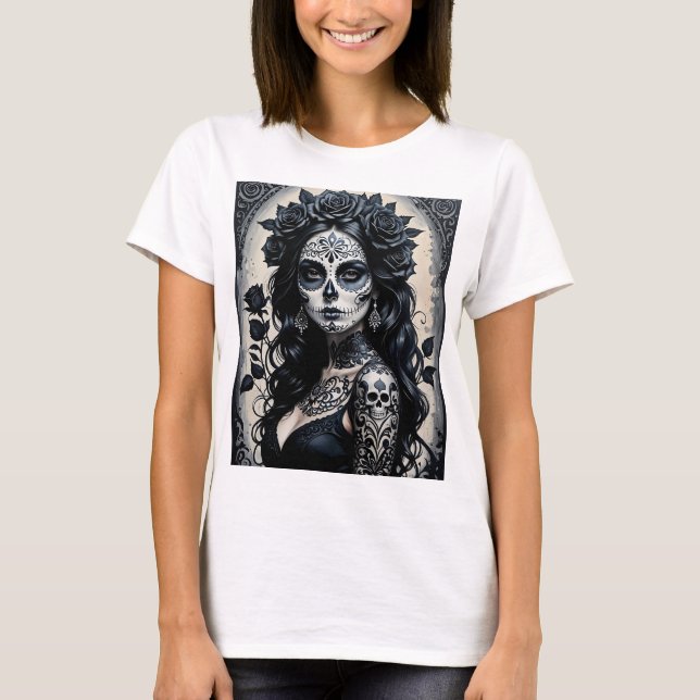 Camiseta Elegante Gótica - Teto do Crânio (Frente)