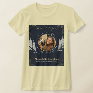 Camiseta Elegante Graduação de Mãe Orgulhosa Dourado Marinh