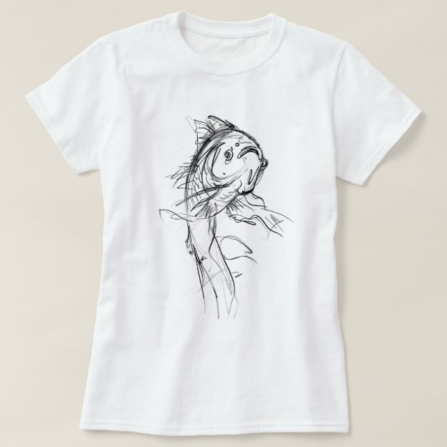Camiseta Elegante Koi Fish Abstrato Sketch (Frente do Design)