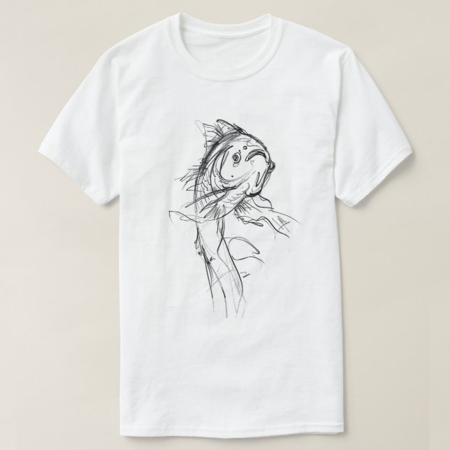 Camiseta Elegante Koi Fish Abstrato Sketch (Frente do Design)