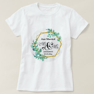 Camiseta Elegante Moldura Dourada Geométrica com Folha de E