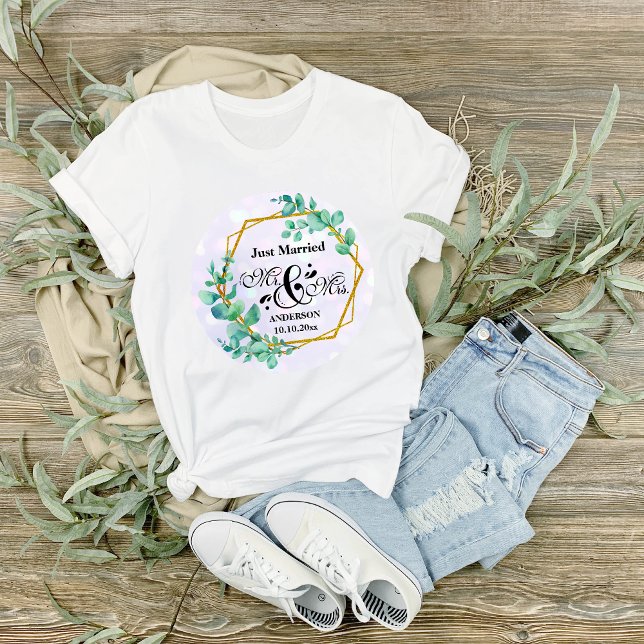 Camiseta Elegante Moldura Dourada Geométrica com Folha de E (Criador carregado)