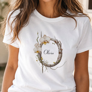 Camiseta Elegante Monograma O: Orquídeas & Vinhas