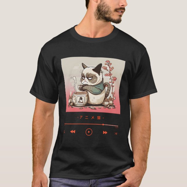 Camiseta Elegante Neko Em Japonês Kimono (Frente)