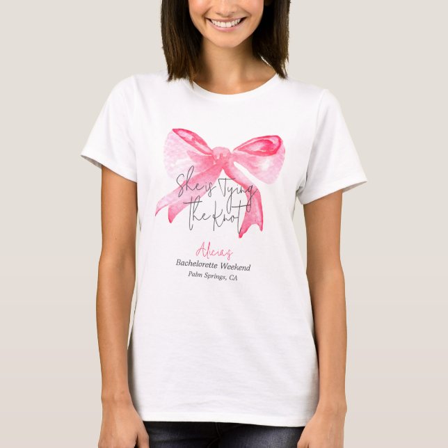 Camiseta Elegante Noivado Laço Rosa Despedida de Solteira (Frente)