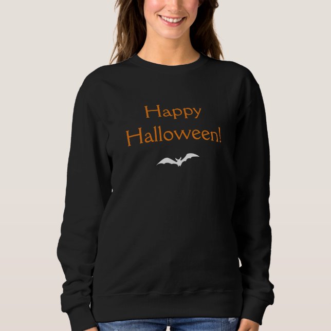 Camiseta Elegante Orange Happy Halloween com Bat Black (Frente)