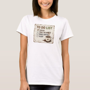 Camiseta Elegante Ouro CAFÉ PRIMEIRO SALVE O MUNDO