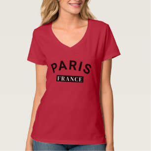 Camiseta Elegante Paris França Marca Decote V Vermelho Inte