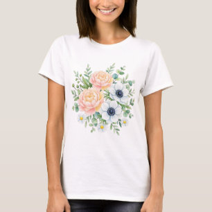 Camiseta Elegante peônia em aquarela e floral de anemona br