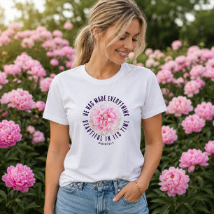 Camiseta Elegante Peônia Rosa Claro Eclesiastes 3:11 Floral