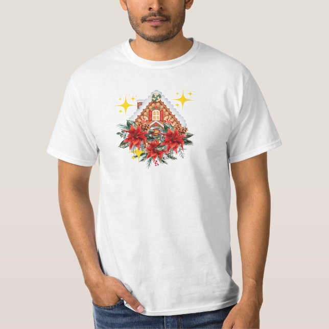 Camiseta Elegante Poinsettia & Gingercake House (Frente)