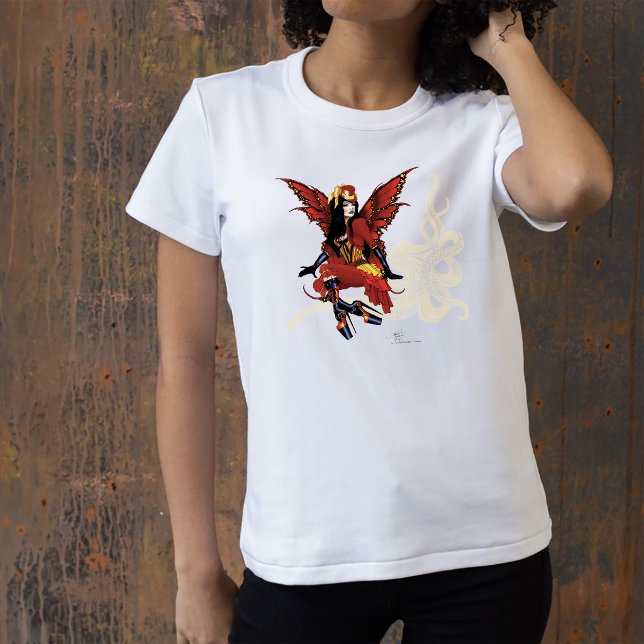 Camiseta Elegante Polvo Fada Vitoriano Steampunk Vermelho (Criador carregado)