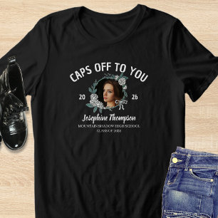 Camiseta Elegante Preto e Branco 2026 Graduação Floral Foto