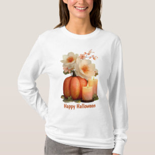 Camiseta Elegante Pumpkin e Flores Halloween