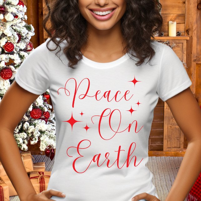 Camiseta Elegante Red Script Peace On Earth Feliz Natal (Criador carregado)