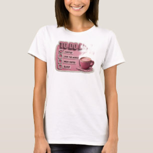 Camiseta Elegante Rosa CAFÉ PRIMEIRO SALVAR O MUNDO Design