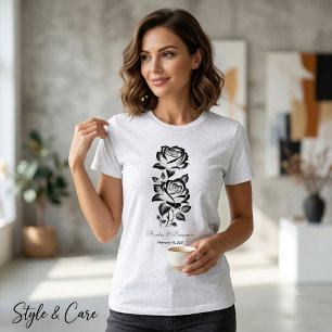 Camiseta Elegante Rosa Data de Monograma Personalizado Ador