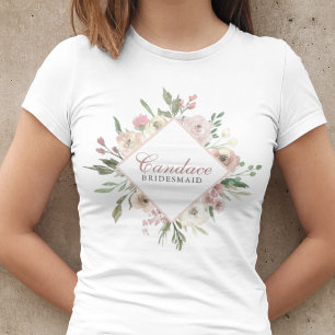 Camiseta Elegante Rosa Floral Personalizado Damas de Honra