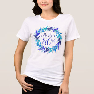 Camiseta Elegante Royal Blue Wreath Monograma 80 Birthday