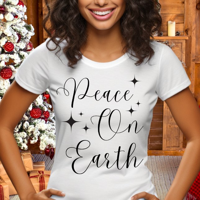 Camiseta Elegante Script Peace On Earth Feliz Natal (Criador carregado)