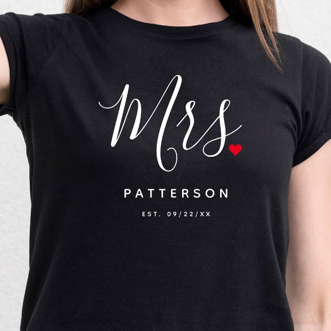 Camiseta Elegante Sra. Sobrenome Personalizado e Data de Ca (Criador carregado)
