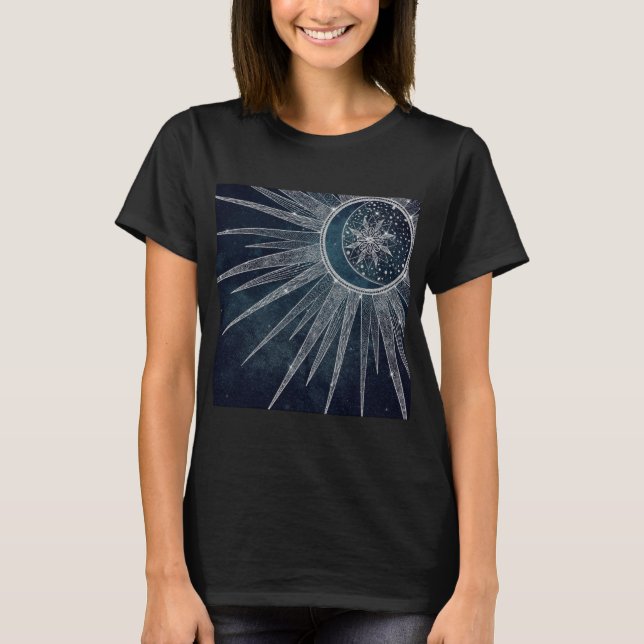 Camiseta Elegante Sun Moon Doodle Mandala Blue Design (Frente)