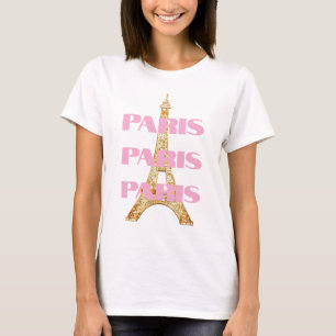 Camiseta Elegante Torre Eiffel Parisiense Paris em Rosa