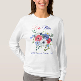 Camiseta Elegante VOTO Democrático BLUE Womens Floral