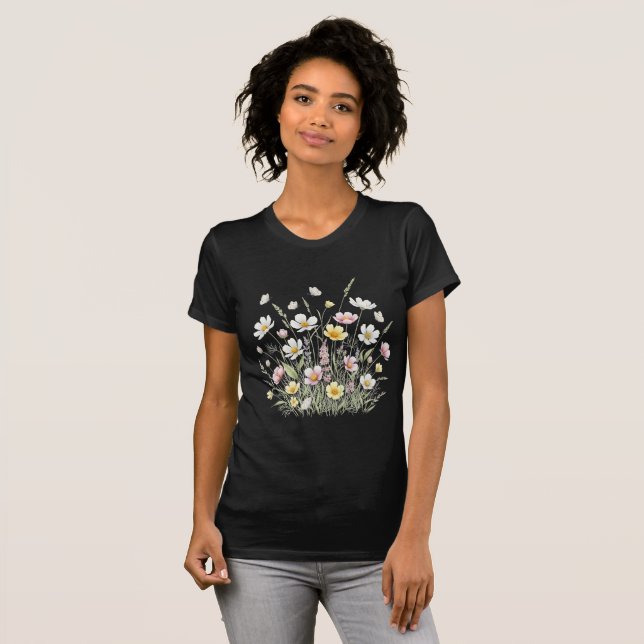 Camiseta Elegante Watercolor Flores e Borboletas (Frente Completa)
